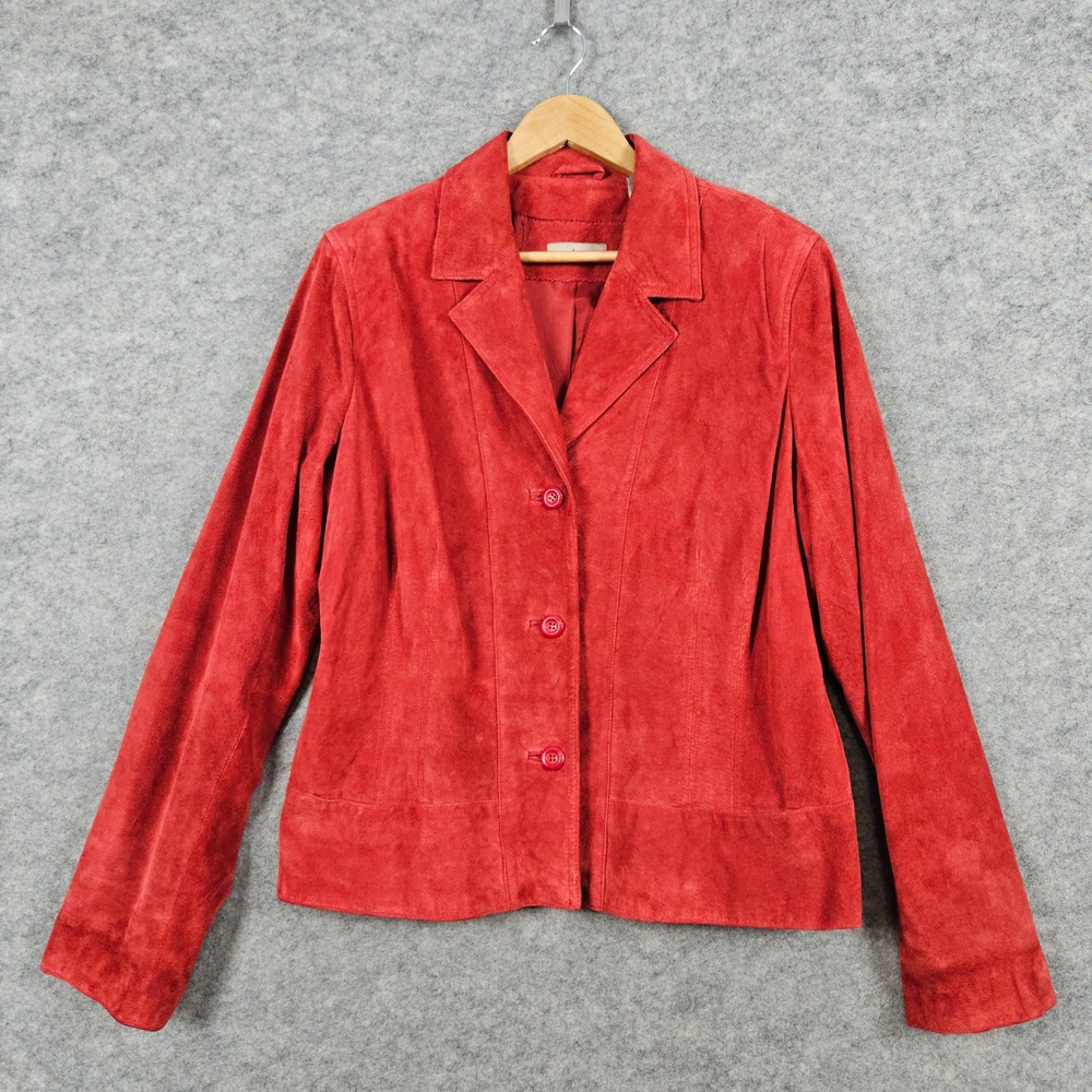ie Women's Red Suede‎ Leather Blazer Jacket Size XL Button Front Blazer SPOTS